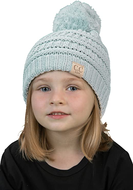 C.C. Kid's Cable Knit Winter Beanie W/ Pom - Solid Colors