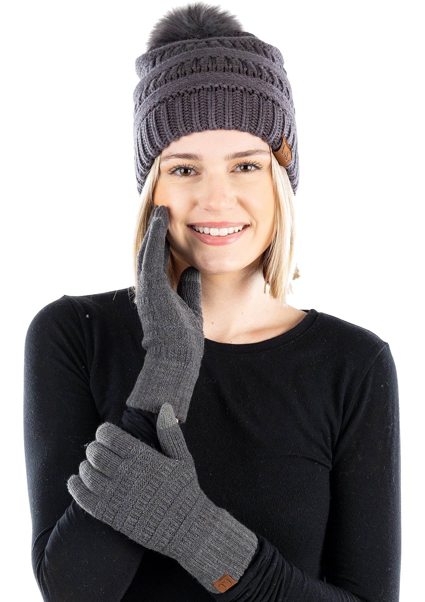 Pom Beanie & Lined Gloves Set (Matching Pom) by Funky Junque