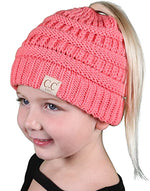 C.C. Kid's BeanieTail Ponytail Cable Knit Beanie - Solid Colors