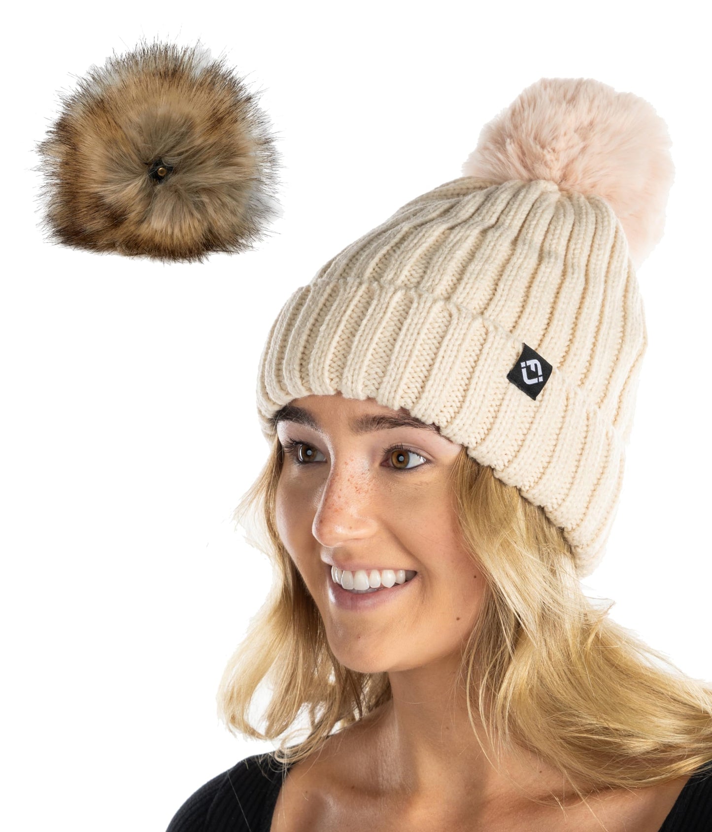 Detachable Faux Fur Pom Beanie by Funky Junque