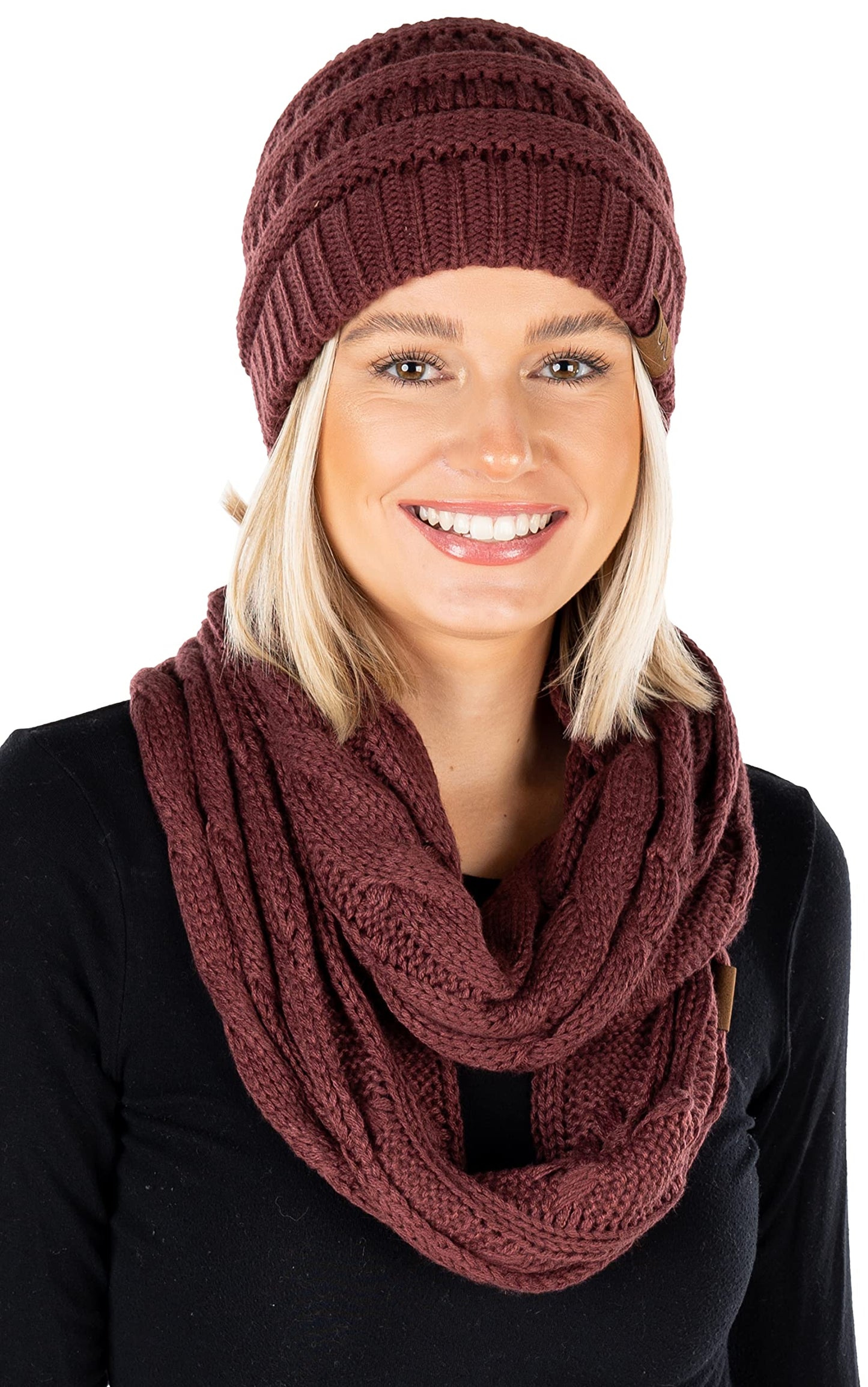Earth Tones Knit Beanie & Infinity Scarf Matching Set by Funky Junque