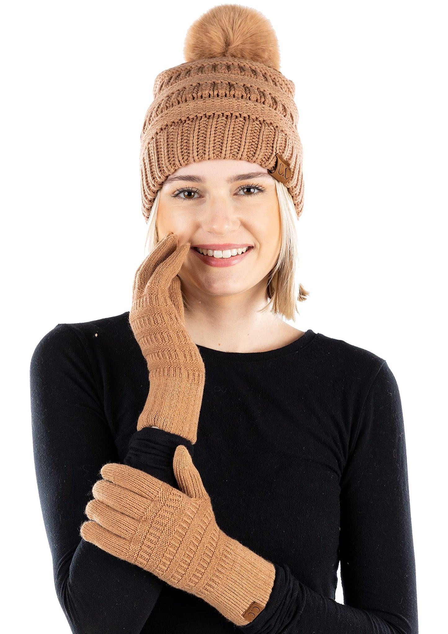 Pom Beanie & Lined Gloves Set (Matching Pom) by Funky Junque