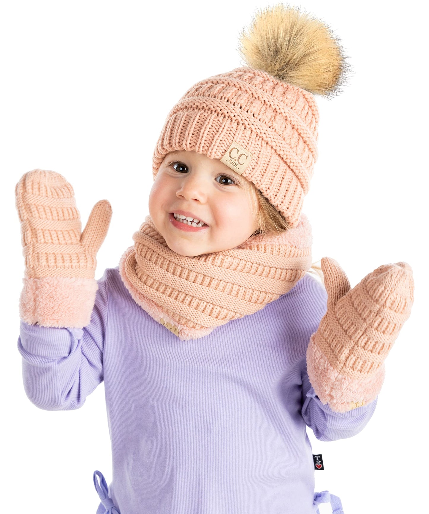 Kids Matching Pom Beanie, Neck Warmer & Mittens Set by Funky Junque