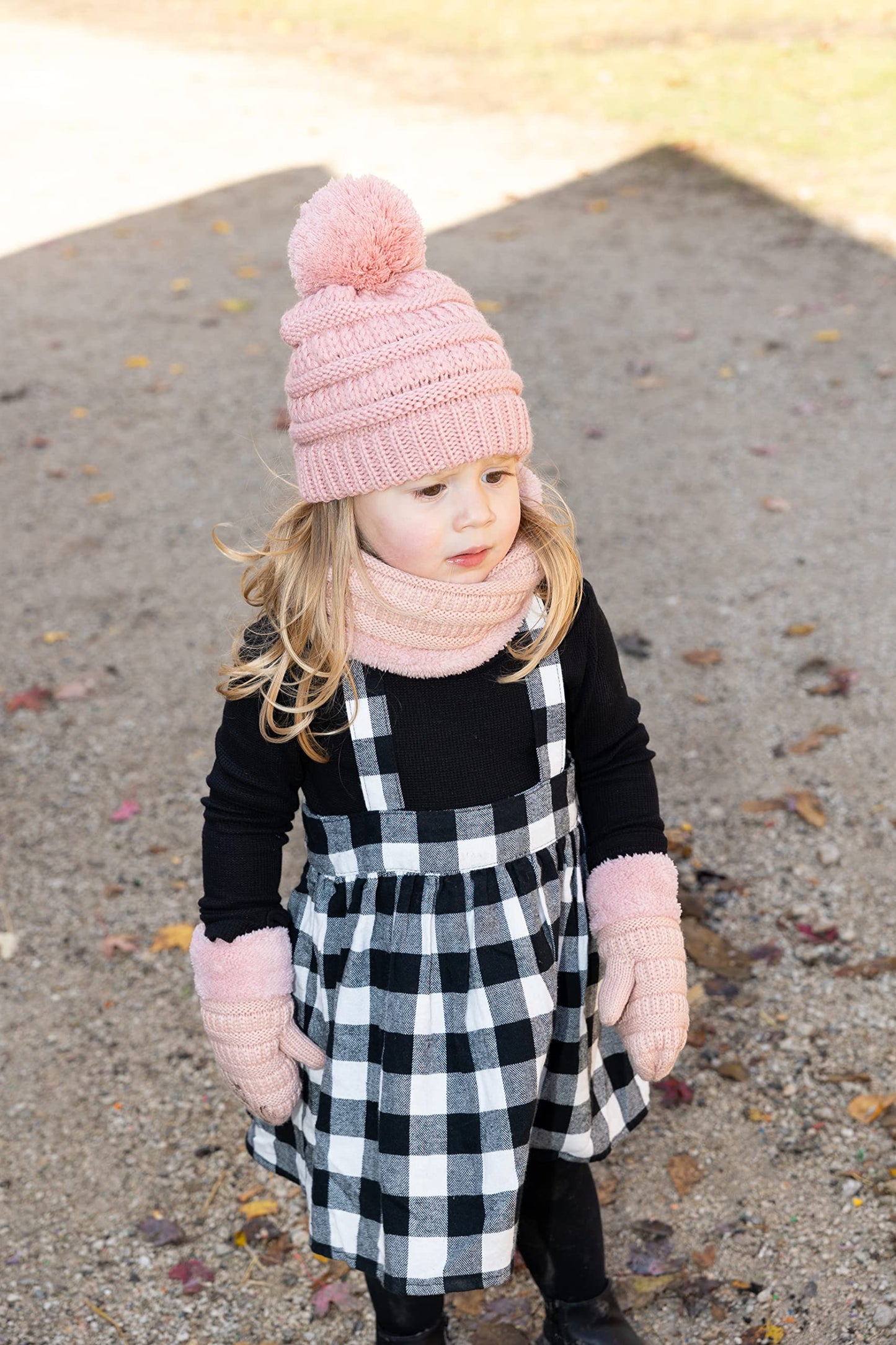 Kids Matching Pom Beanie, Neck Warmer & Mittens Set by Funky Junque