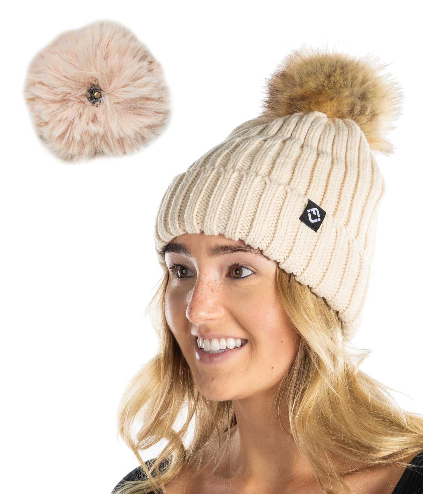 Detachable Faux Fur Pom Beanie by Funky Junque