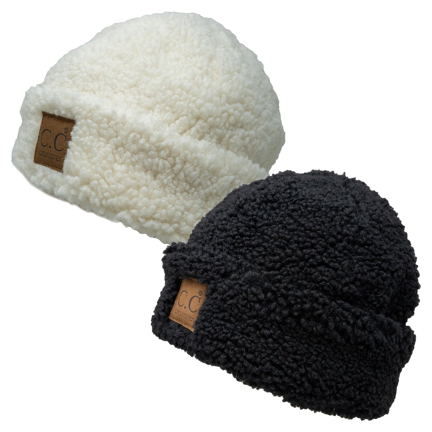 Women's Fuzzy Faux Wool Sherpa Double Layered Cuff Plush Beanie