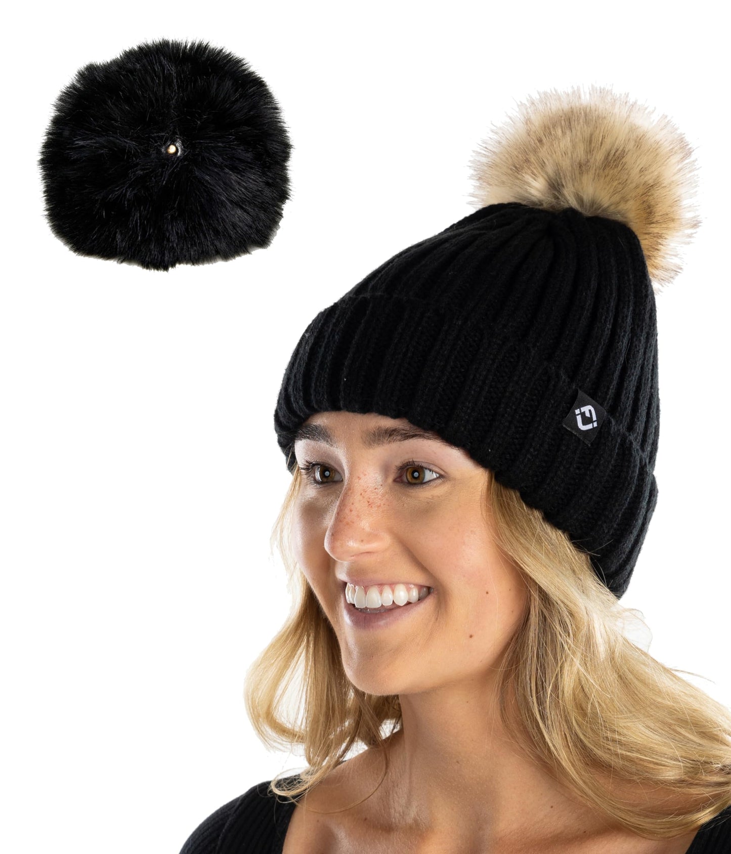 Detachable Faux Fur Pom Beanie by Funky Junque