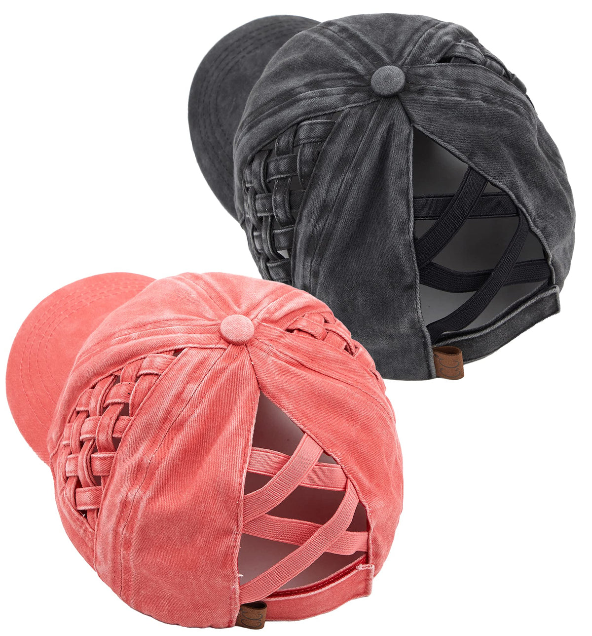 Funky Junque Criss Cross Hat Womens Baseball Cap Distressed Ponytail Messy Bun Trucker Ponycap