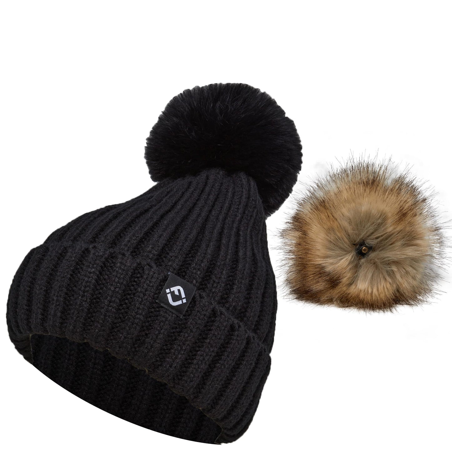 Detachable Faux Fur Pom Beanie by Funky Junque