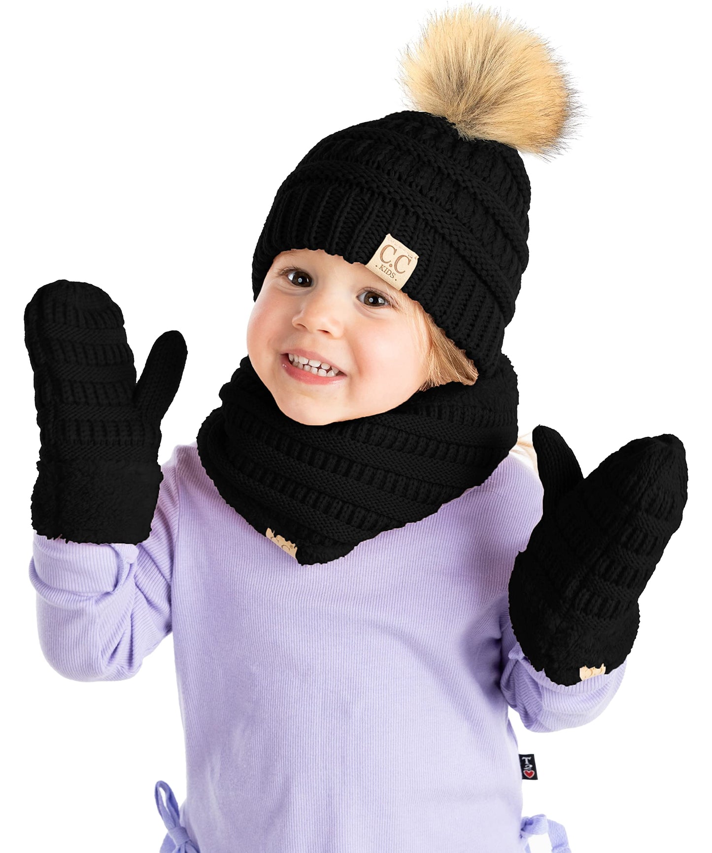 Kids Matching Pom Beanie, Neck Warmer & Mittens Set by Funky Junque