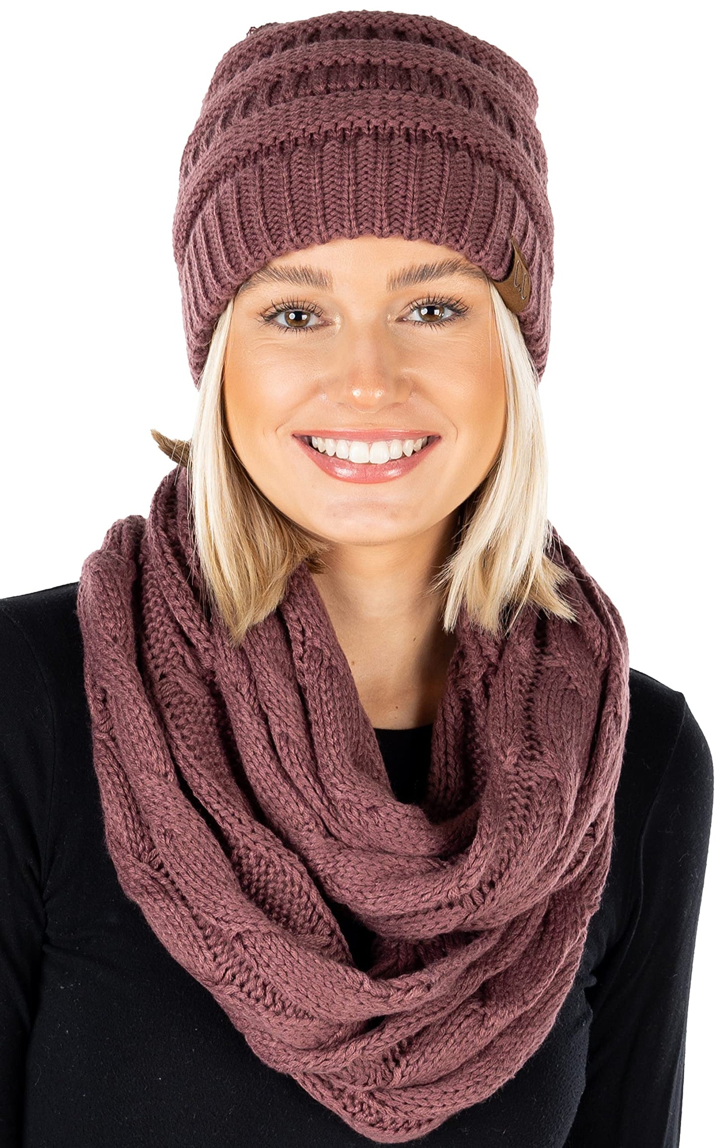 Earth Tones Knit Beanie & Infinity Scarf Matching Set by Funky Junque