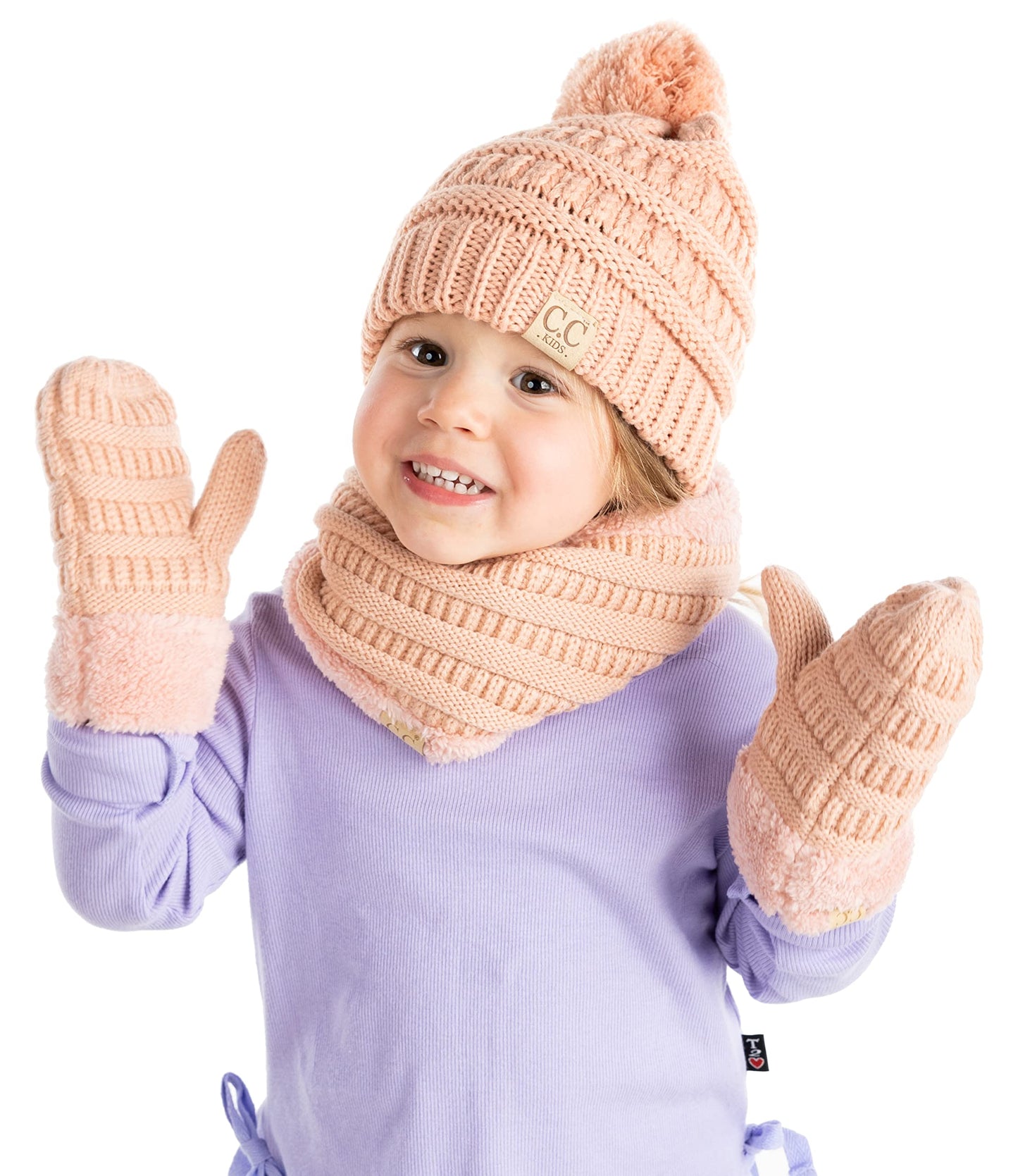 Kids Matching Pom Beanie, Neck Warmer & Mittens Set by Funky Junque