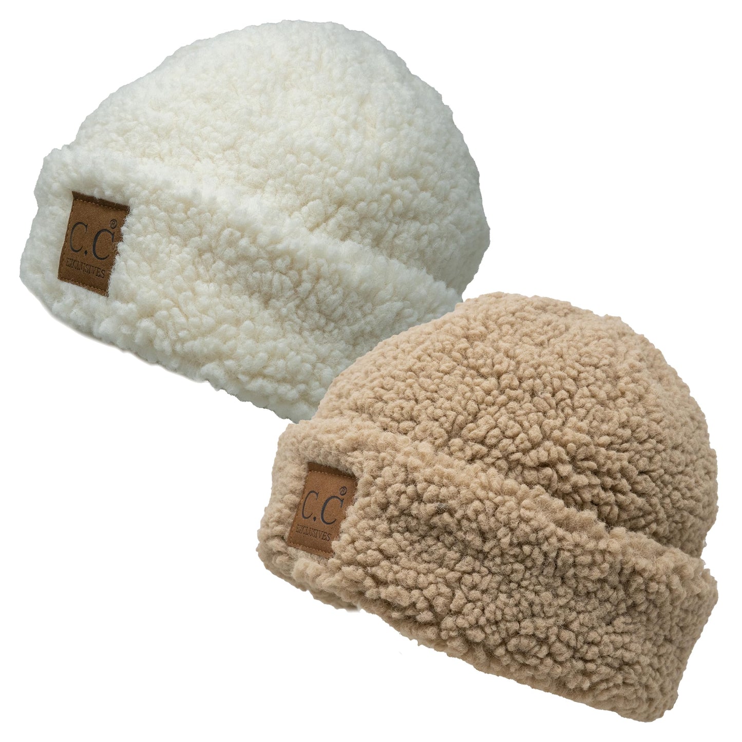 Women's Fuzzy Faux Wool Sherpa Double Layered Cuff Plush Beanie