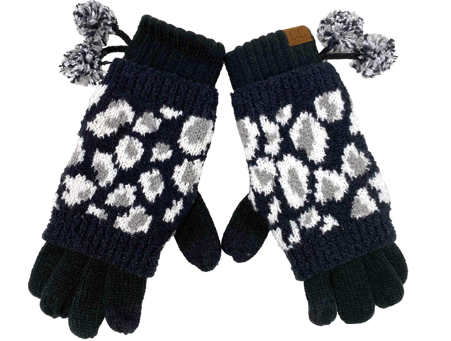 Leopard Print Pom Gloves by Funky Junque