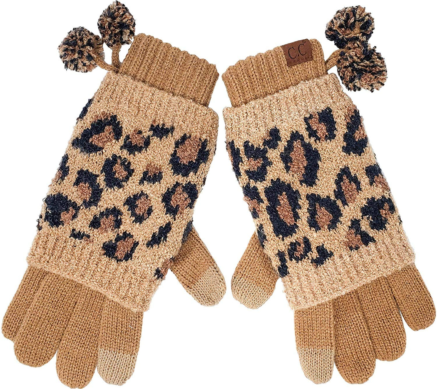 Leopard Print Pom Gloves by Funky Junque