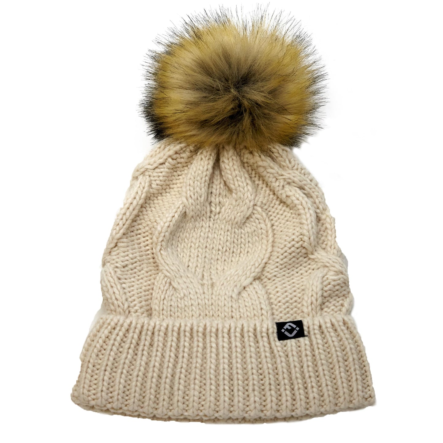 Cable Knit Oversized Faux Fur Pom Beanie by Funky Junque