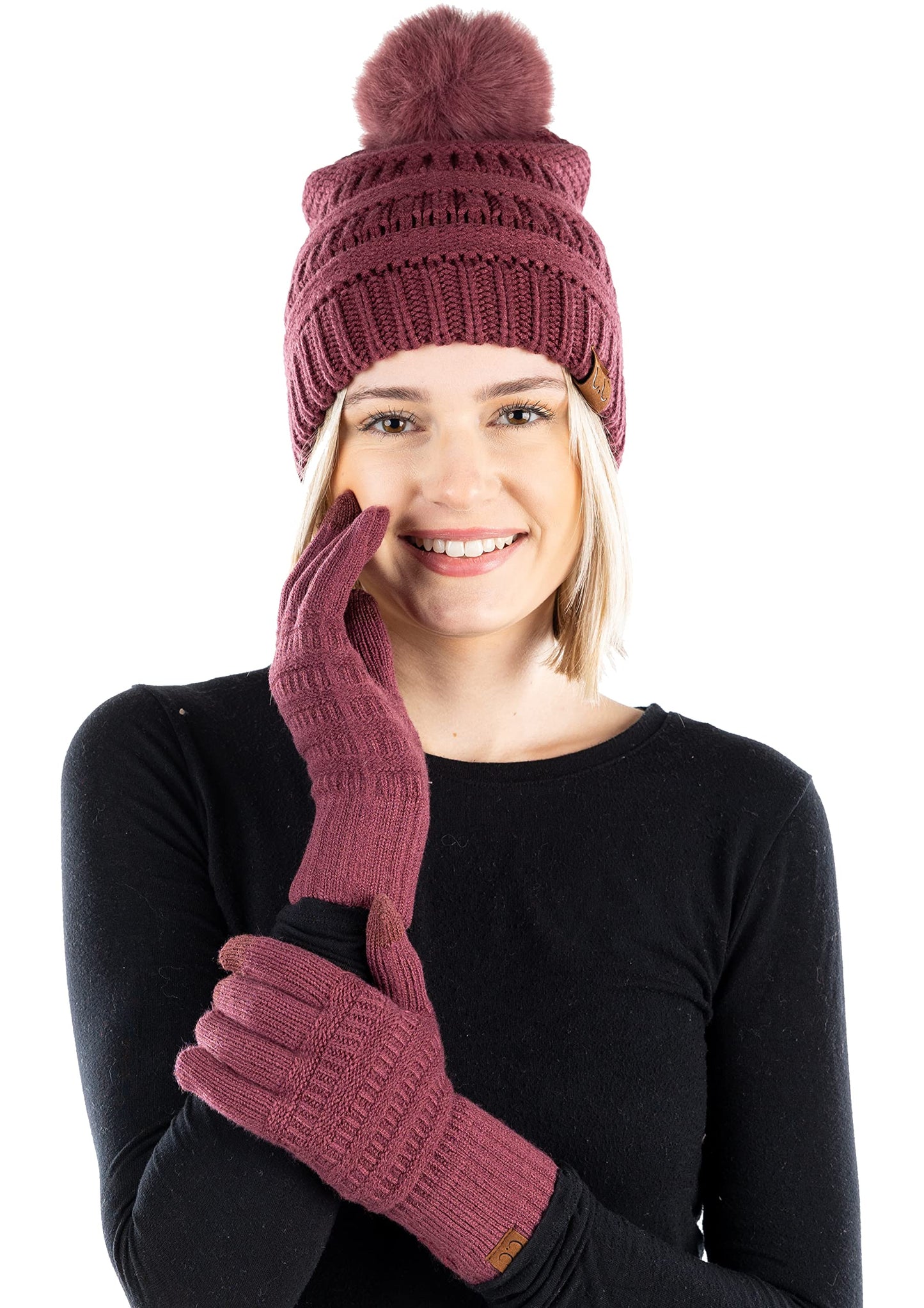 Pom Beanie & Lined Gloves Set (Matching Pom) by Funky Junque