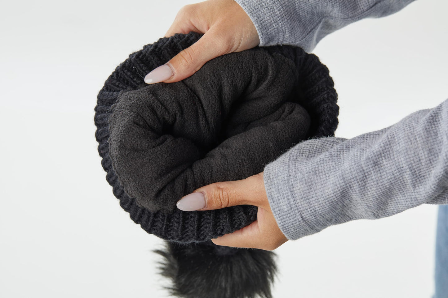 Cable Knit Oversized Faux Fur Pom Beanie by Funky Junque