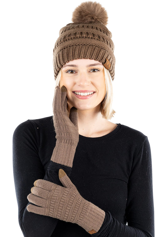 Pom Beanie & Lined Gloves Set (Matching Pom) by Funky Junque