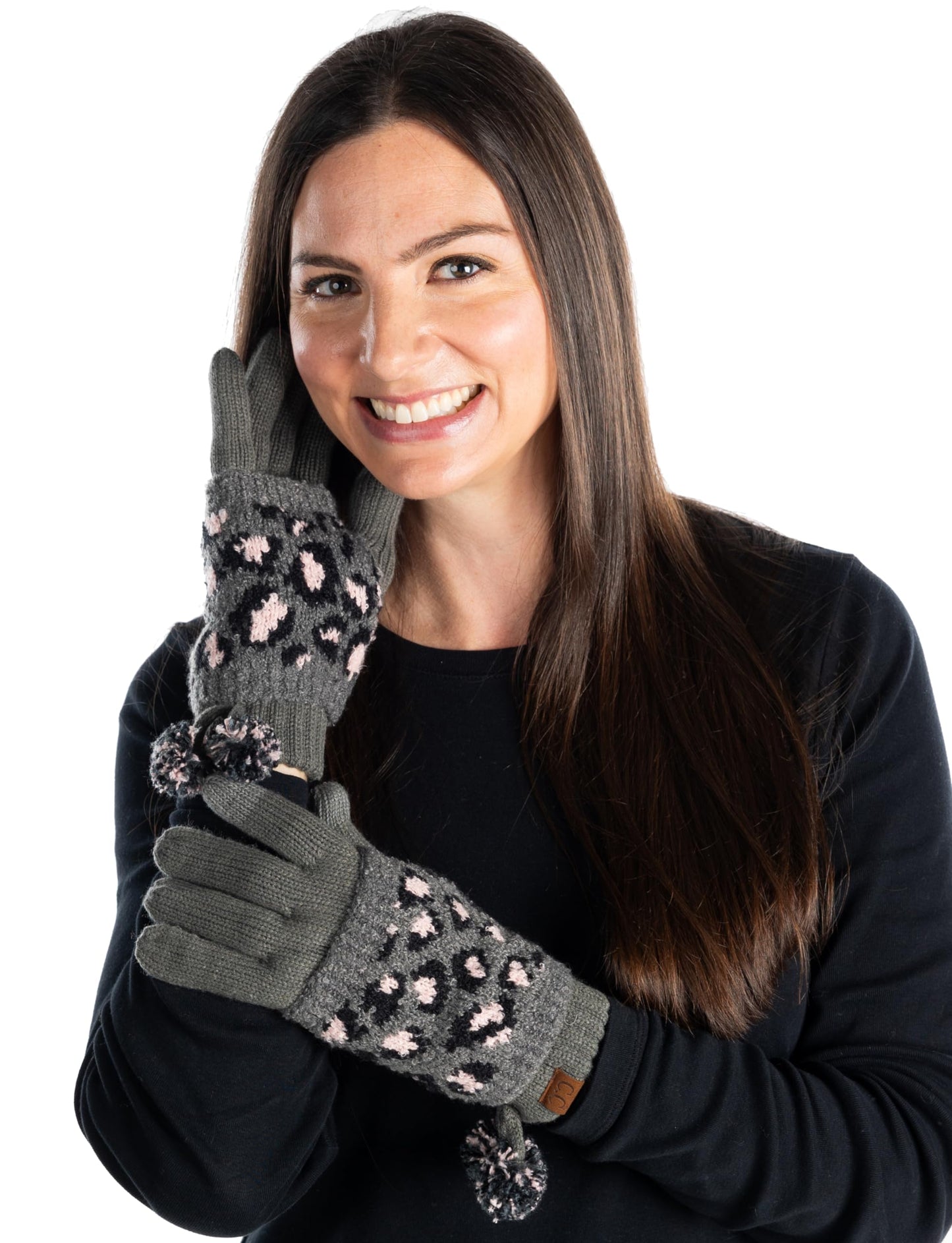 Leopard Print Pom Gloves by Funky Junque