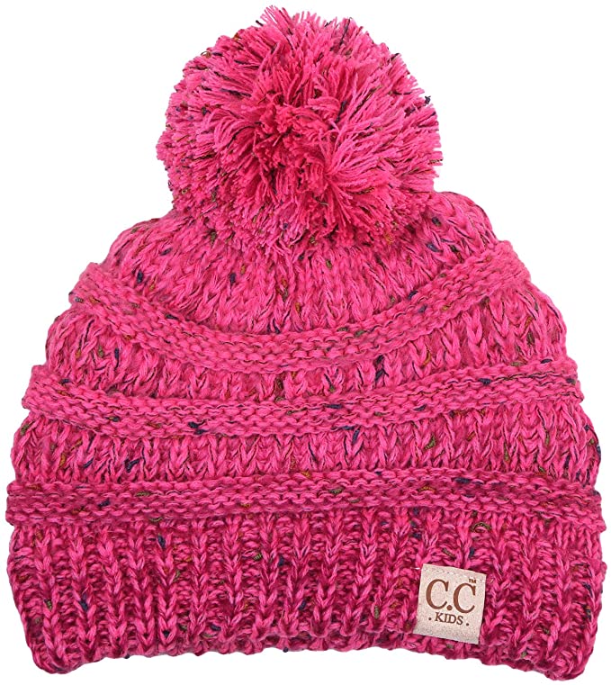 C.C. Kid's Classic Fit Cable Knit Beanie W/ Pom - Confetti