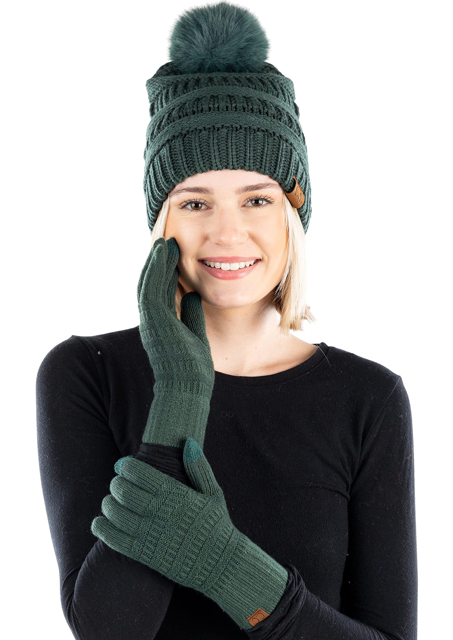 Pom Beanie & Lined Gloves Set (Matching Pom) by Funky Junque