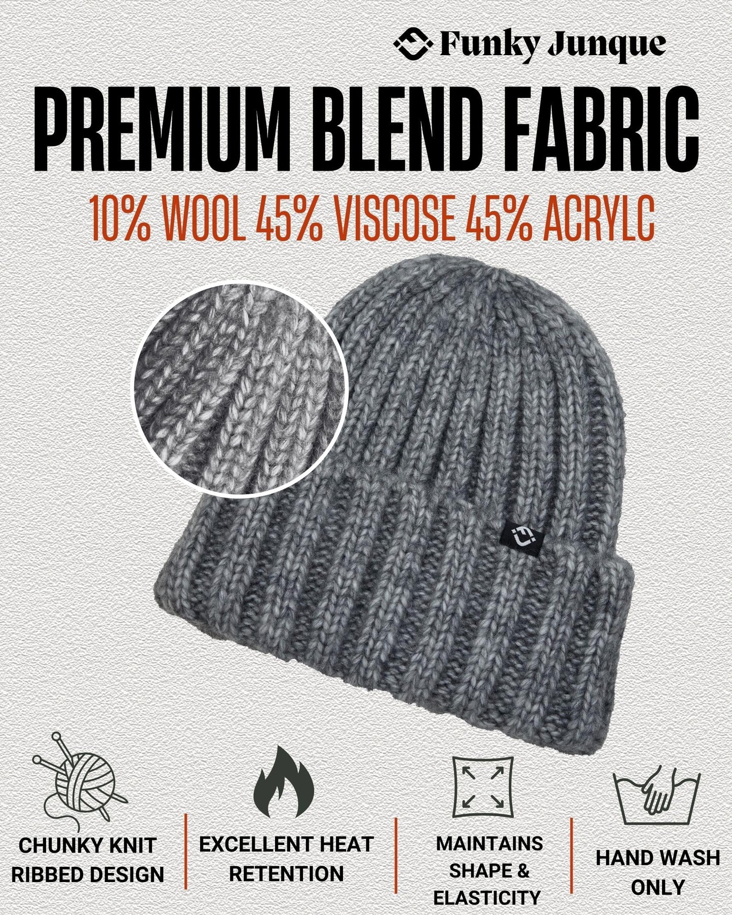 Wool Blend Ribbed Beanie by Funky Junque