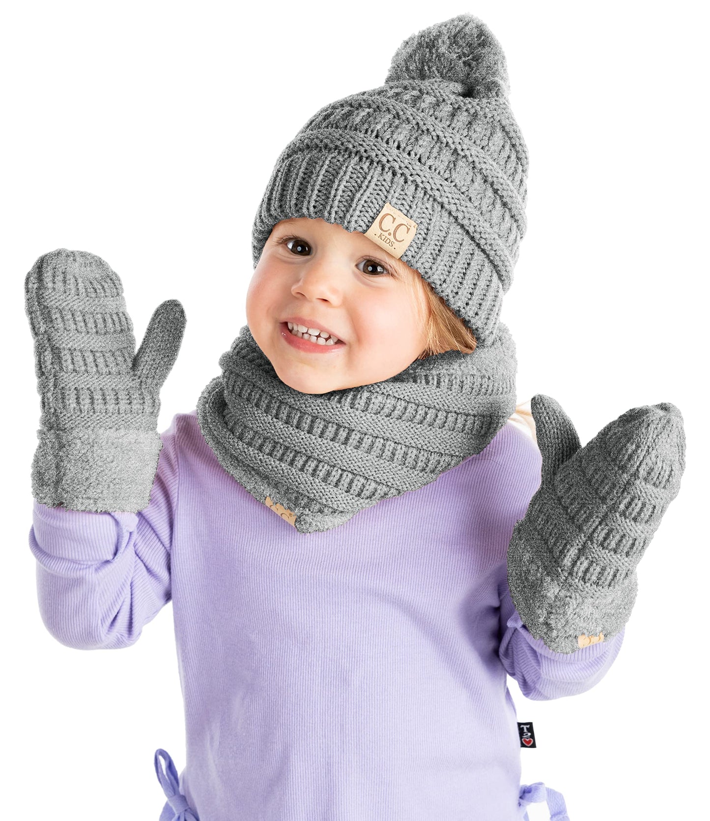 Kids Matching Pom Beanie, Neck Warmer & Mittens Set by Funky Junque
