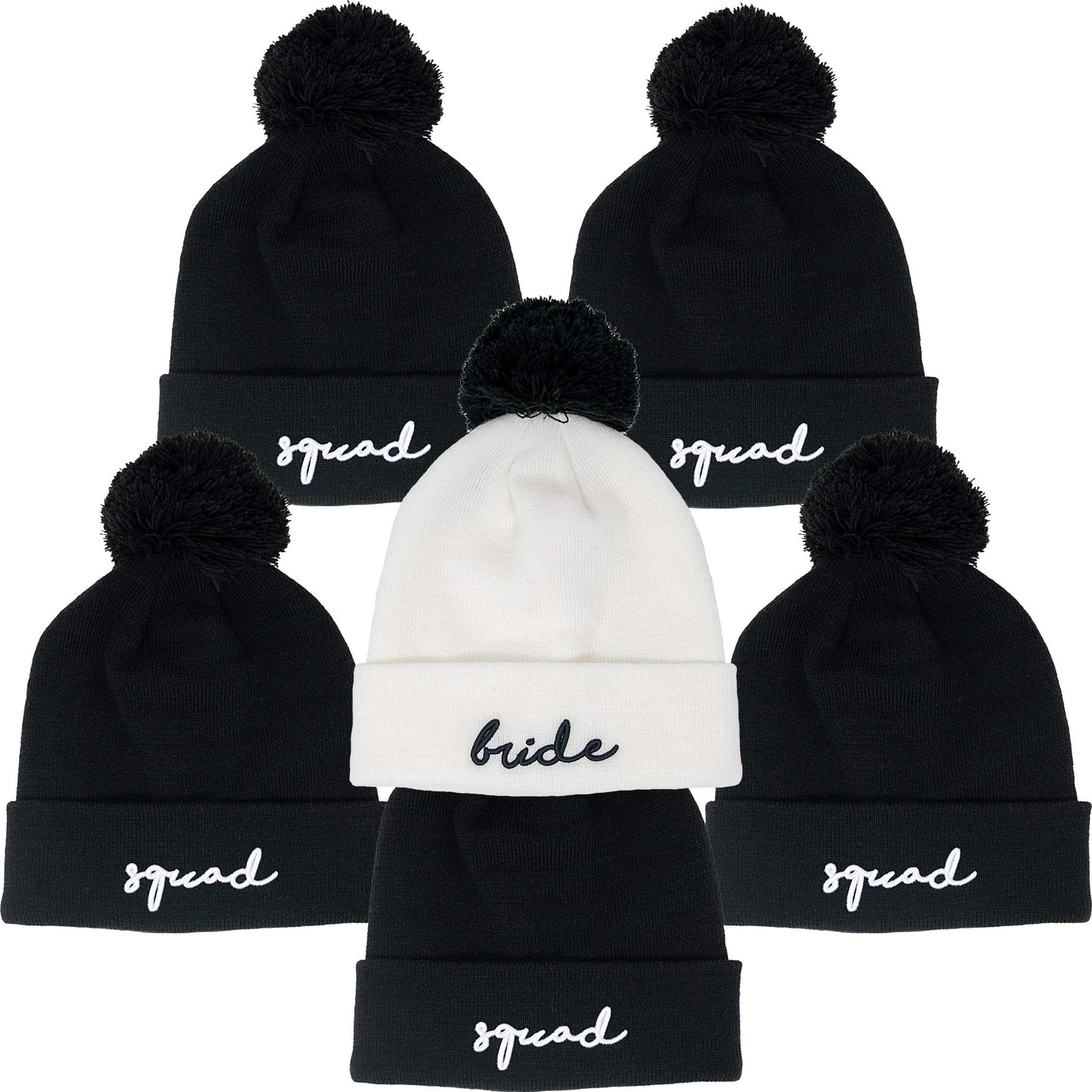 Bride/Squad Embroidered Pom Beanie by Funky Junque