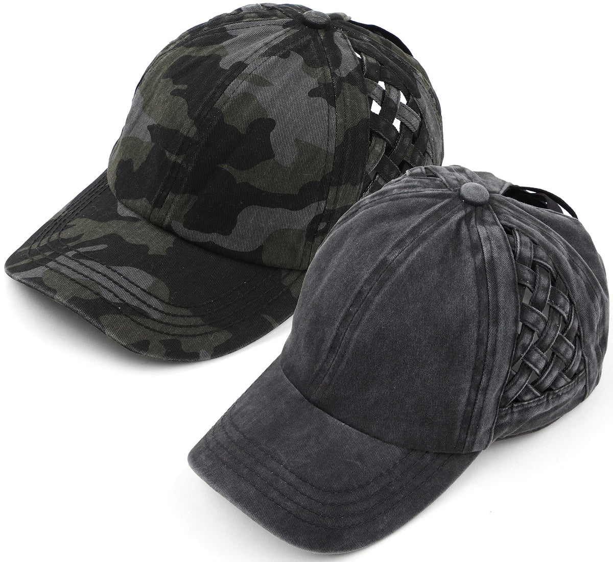 Funky Junque Criss Cross Hat Womens Baseball Cap Distressed Ponytail Messy Bun Trucker Ponycap