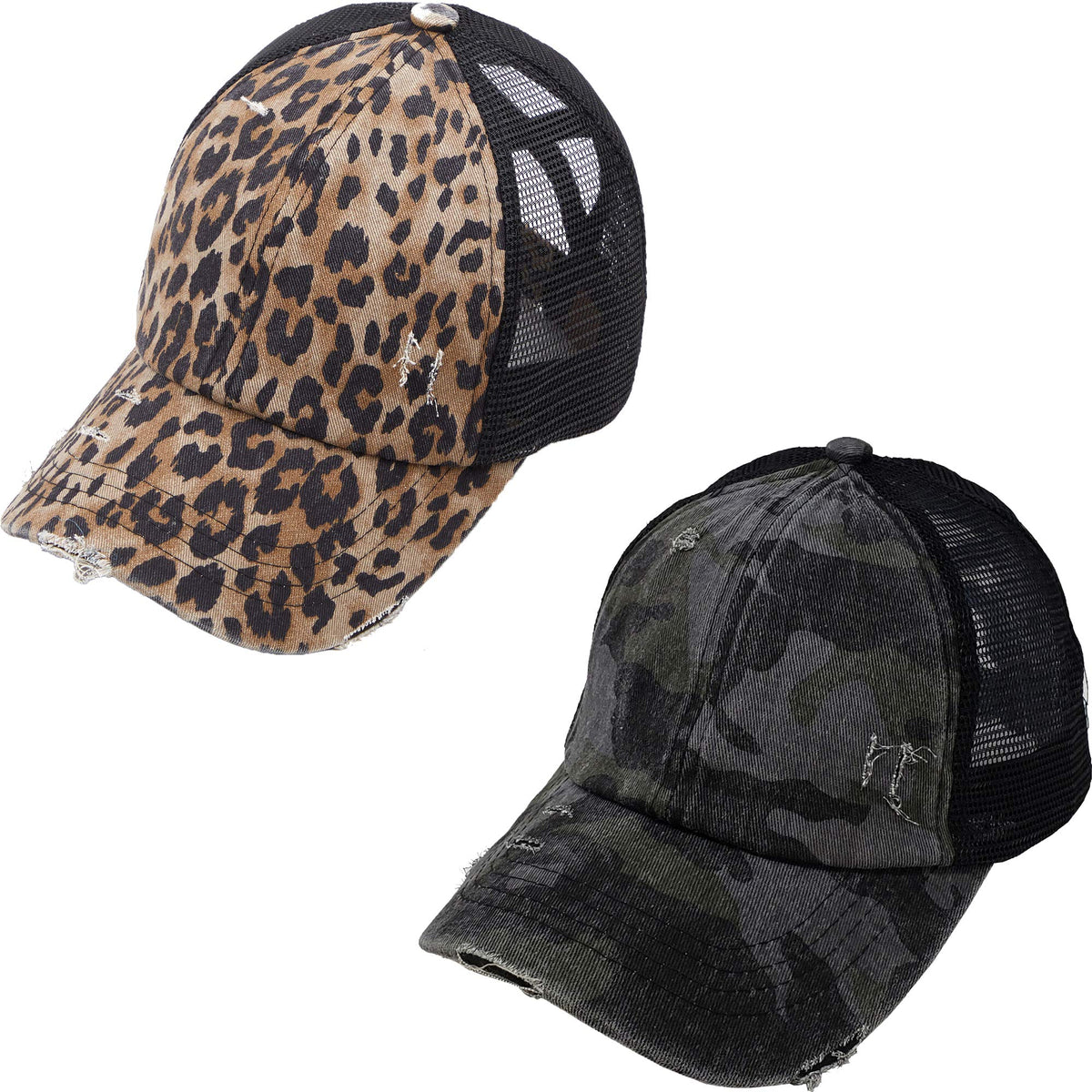 Funky Junque Criss Cross Hat Womens Baseball Cap Distressed Ponytail Messy Bun Trucker Ponycap