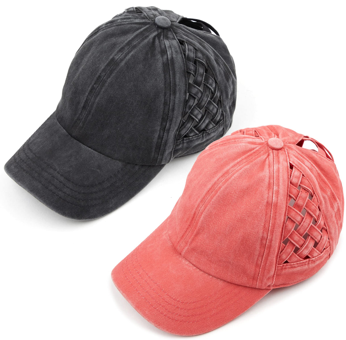 Funky Junque Criss Cross Hat Womens Baseball Cap Distressed Ponytail Messy Bun Trucker Ponycap