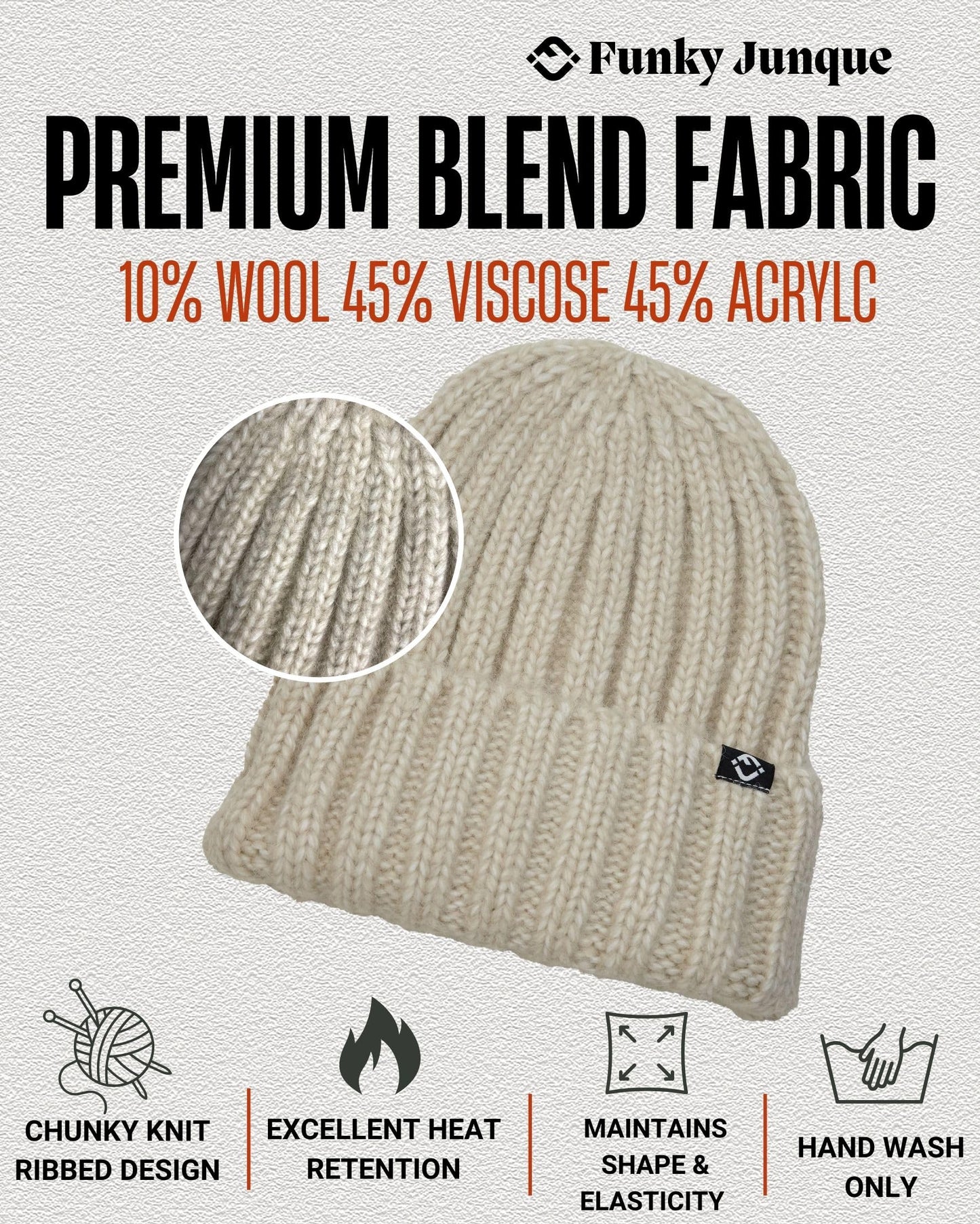 Wool Blend Ribbed Beanie by Funky Junque