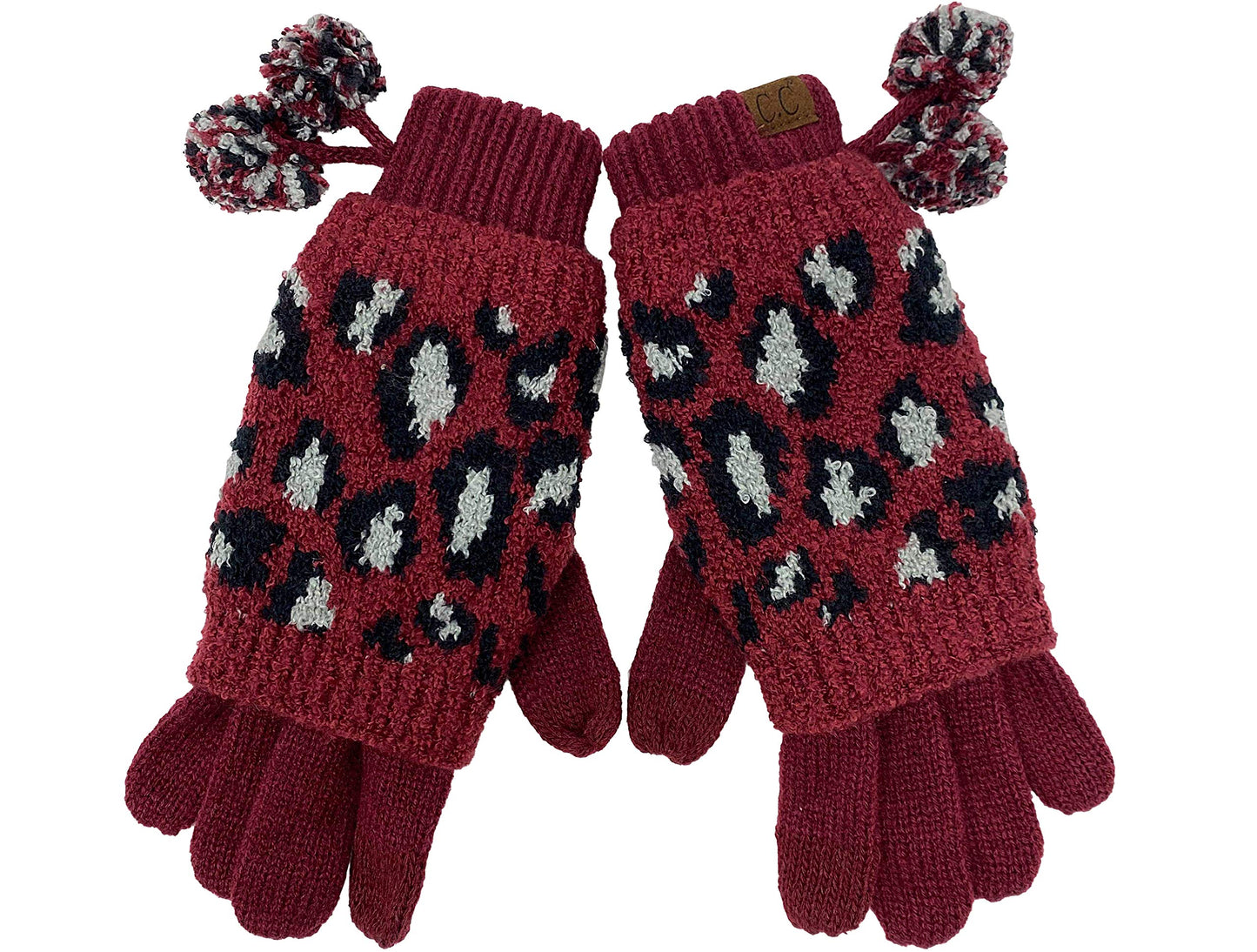 Leopard Print Pom Gloves by Funky Junque