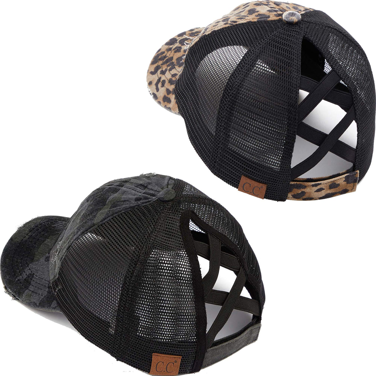 Funky Junque Criss Cross Hat Womens Baseball Cap Distressed Ponytail Messy Bun Trucker Ponycap