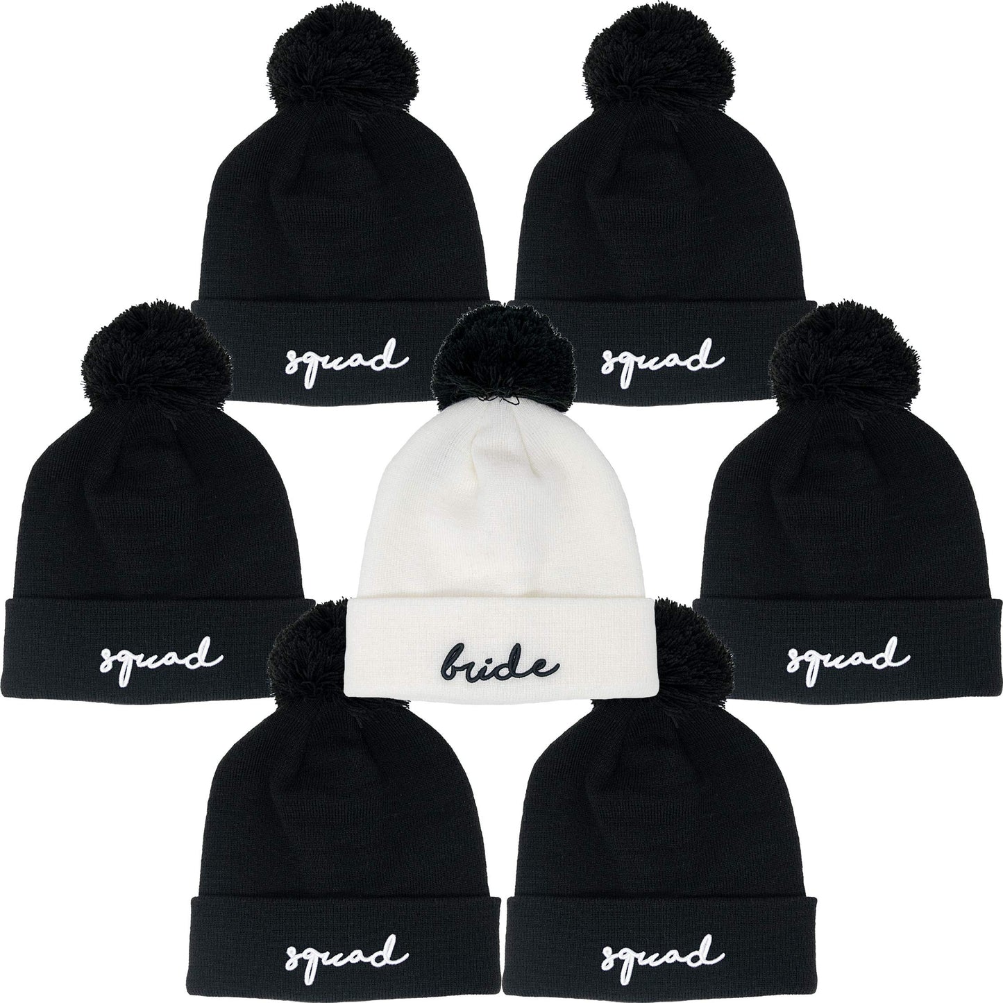 Bride/Squad Embroidered Pom Beanie by Funky Junque