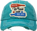 Distressed Patch Hat - Red, Wine, & Blue