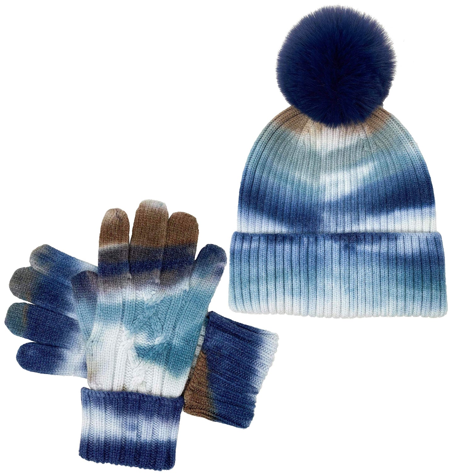 Tie Dye Pom Beanie & Matching Gloves Set by Funky Junque