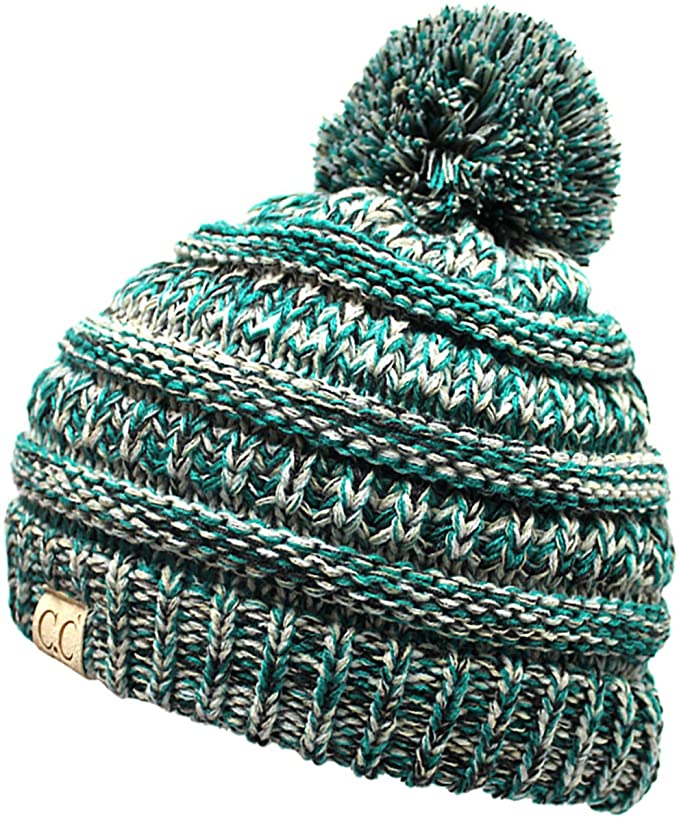 C.C. Kid's Classic Fit Cable Knit Beanie W/ Pom - 4-Tone