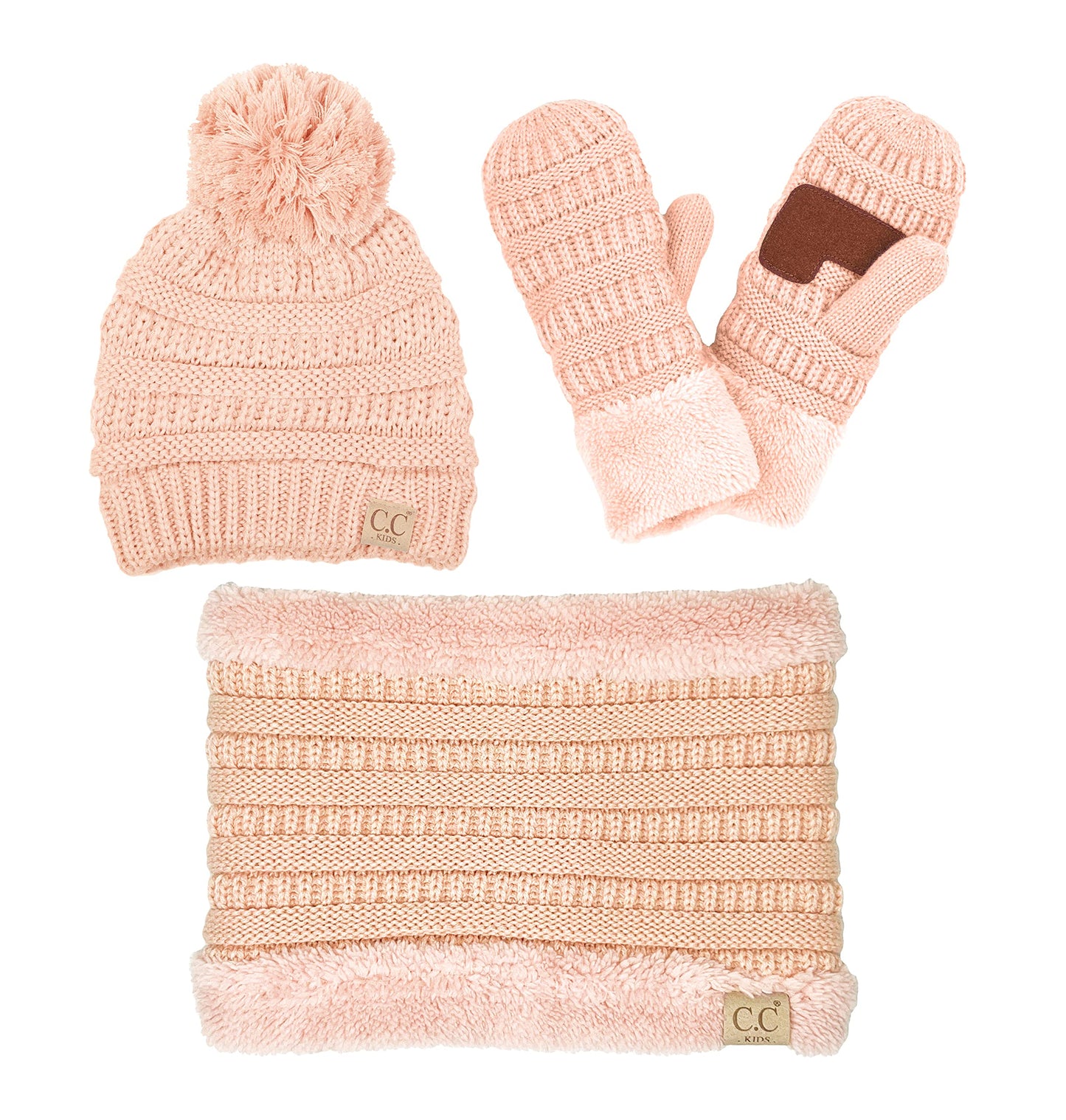 Kids Matching Pom Beanie, Neck Warmer & Mittens Set by Funky Junque