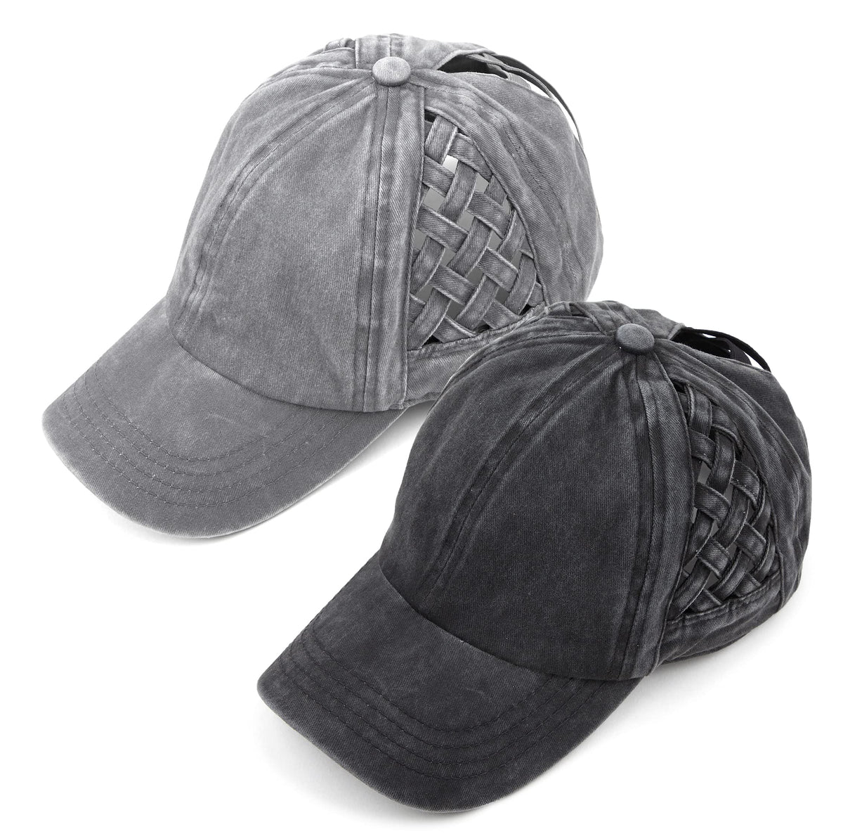 Funky Junque Criss Cross Hat Womens Baseball Cap Distressed Ponytail Messy Bun Trucker Ponycap