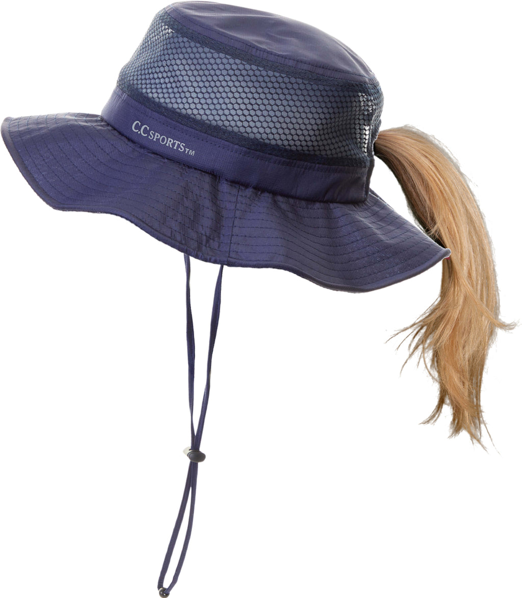 Ponytail Sun Hat w/Removable Chin Strap