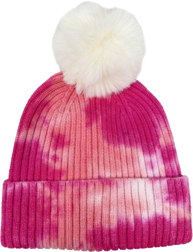 Tie Dye Faux Fur Colored Pom Beanie