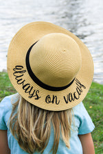 C.C Girls Embroidered Sun Hat - Always on Vacay (Natural)