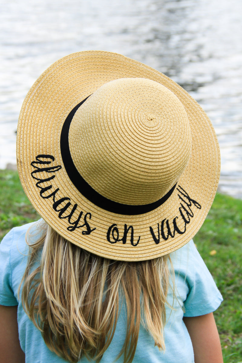 C.C Girls Embroidered Sun Hat - Always on Vacay (Natural)