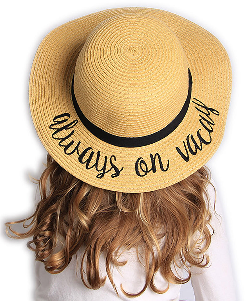 C.C Girls Embroidered Sun Hat - Always on Vacay (Natural)