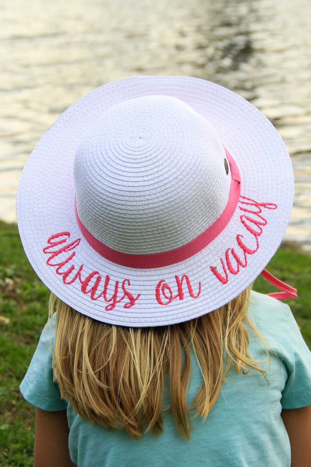 C.C Girls Embroidered Sun Hat - Always on Vacay (White)