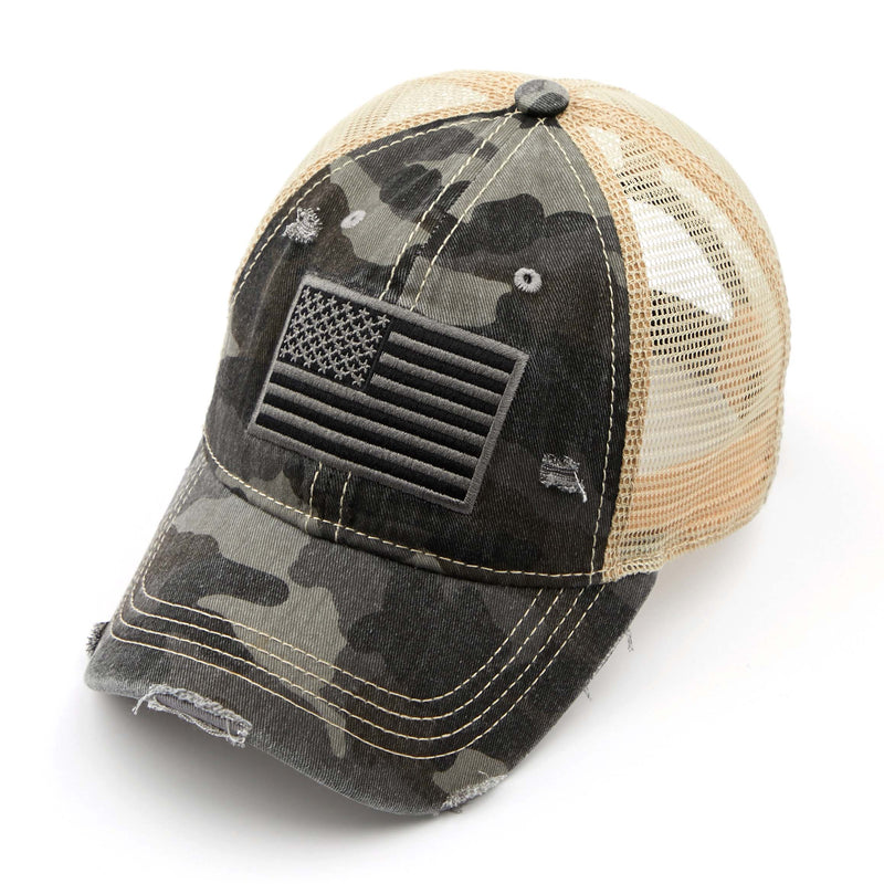 Washed Trucker Hat w/ American Flag