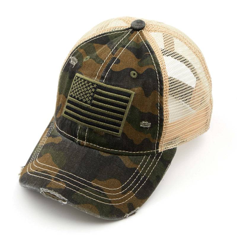 Washed Trucker Hat w/ American Flag