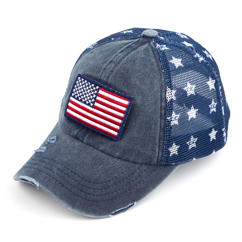 Washed Trucker Hat w/ American Flag